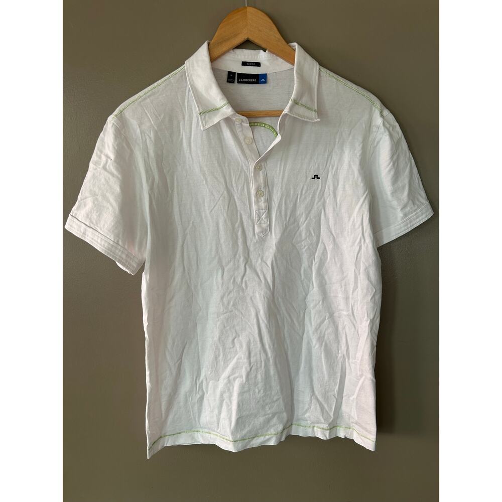J.Lindeberg Slim Fit Golf Polo White Lime Green Contrast Stitching performance